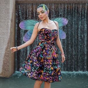 Betsey Johnson Colorful Butterfly Flowy Strapless Dress
